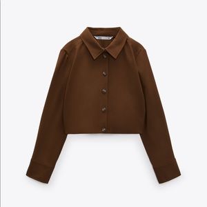 Zara NWT Brown Cropped Jacket Pleated Back Size XS